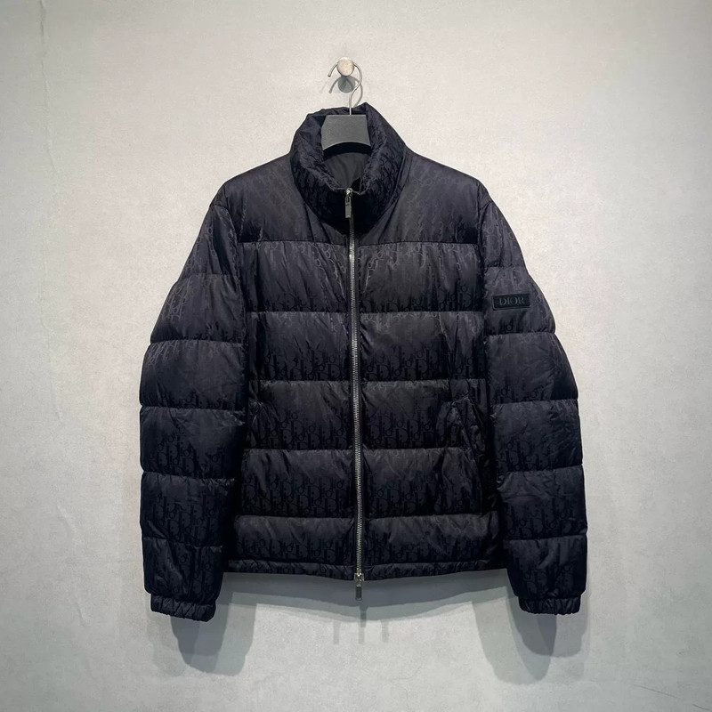 Dior Stand-Collar Down Jacket with Allover Logo Jacquard Pattern - 1