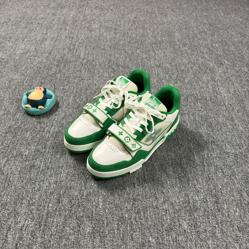Louis Vuitton LV Trainer White and Green Velcro Casual Sneakers - 1