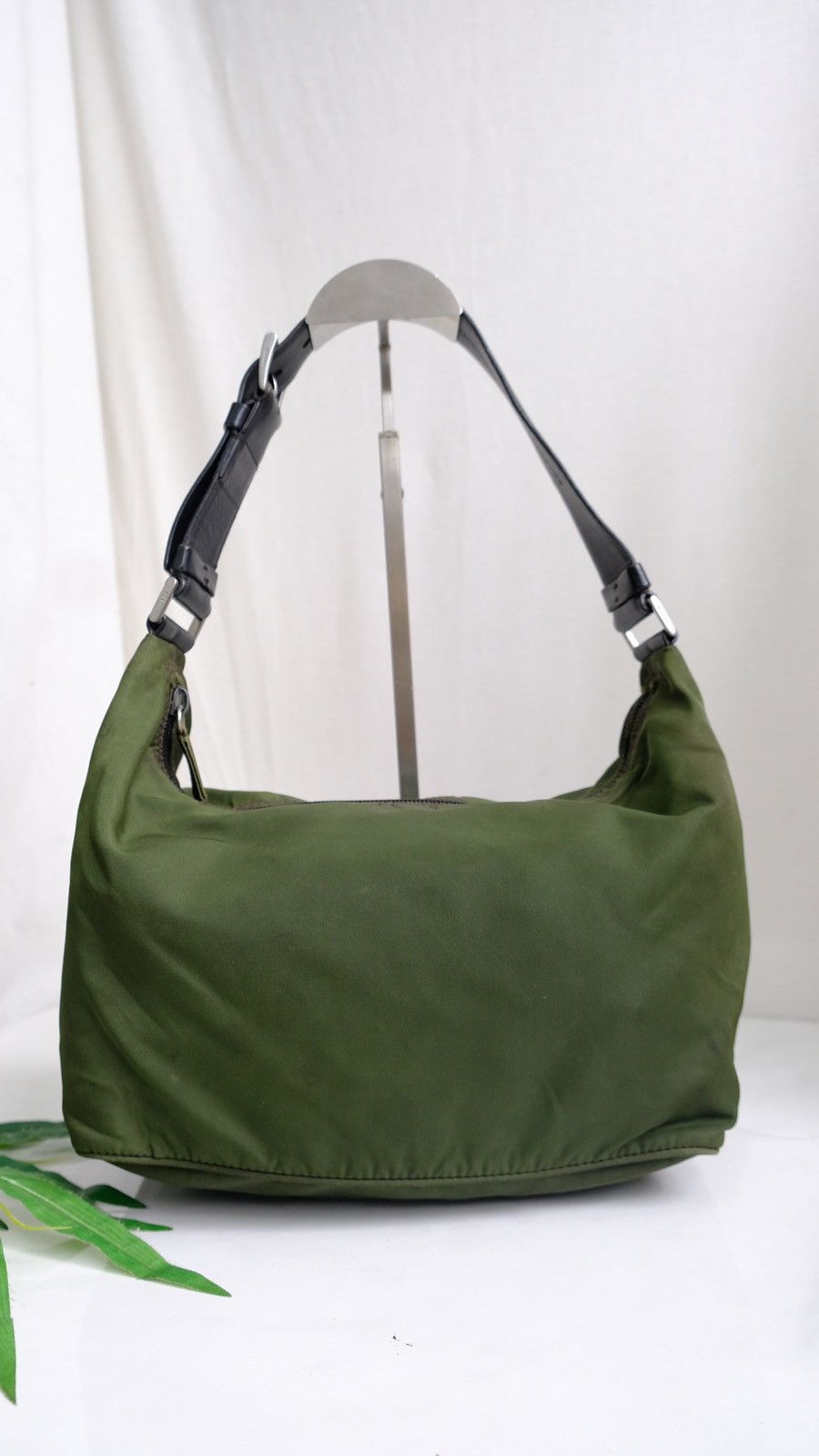 Authentic vintage prada khaki olive green nylon shoulder bag - 2