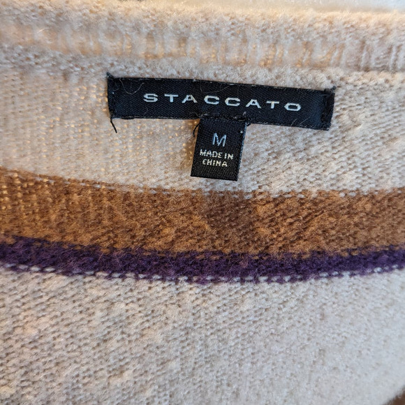 Staccato Striped Beige Knit Soft Sweater Medium - 6