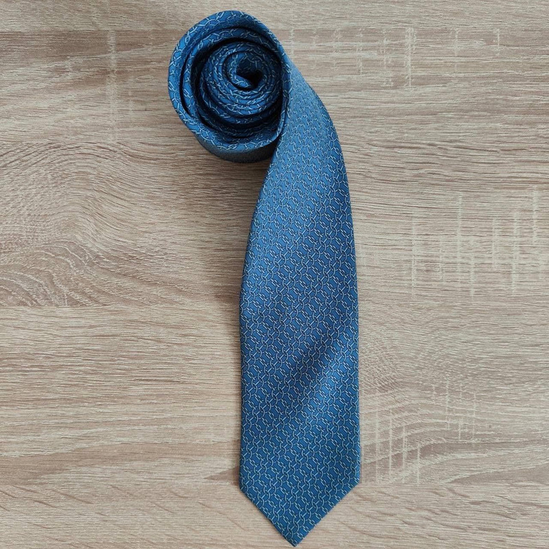 Hermes Paris Silk Tie 605792 HA Chain Blue - 1