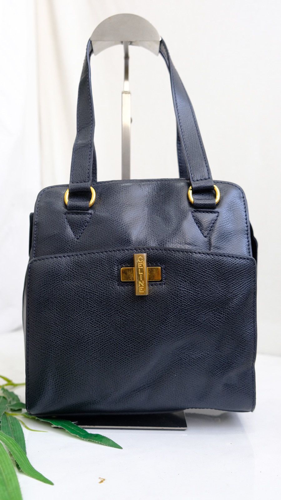 Vintage Celine Paris turnlock handbag blue leather - 2