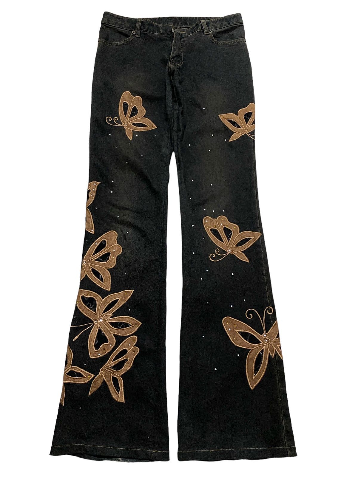 💥Flare💥90s Japanese 3D Embroidery Butterfly Distress jean - 1