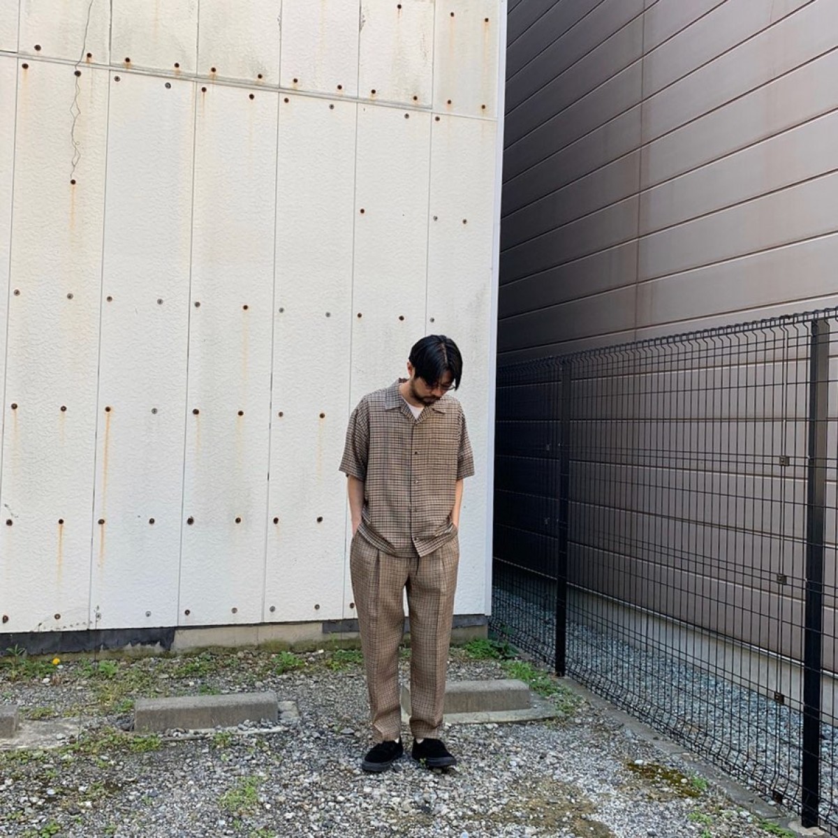 Vainl Archive - beige gunclub wool short sleeve shirt L 20ss - 6