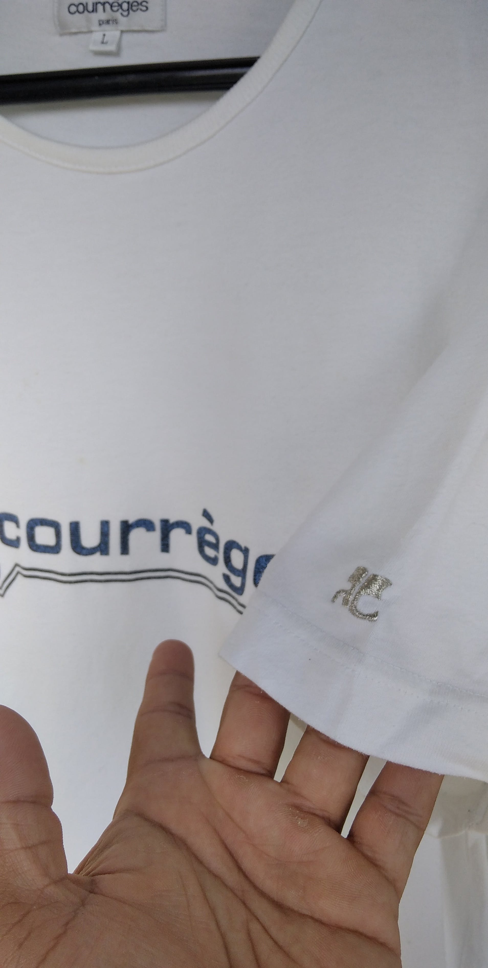 Vintage Courreges Spell Out Logo White Tee - 4