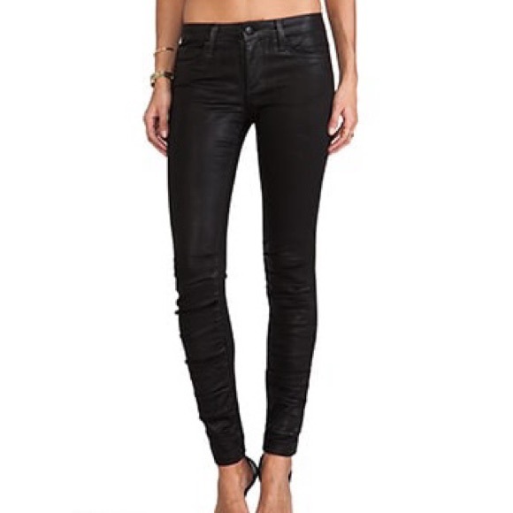 Joe's Jeans Ruched Ankle Skinny in Jet Black Wax Coated Denim - 3