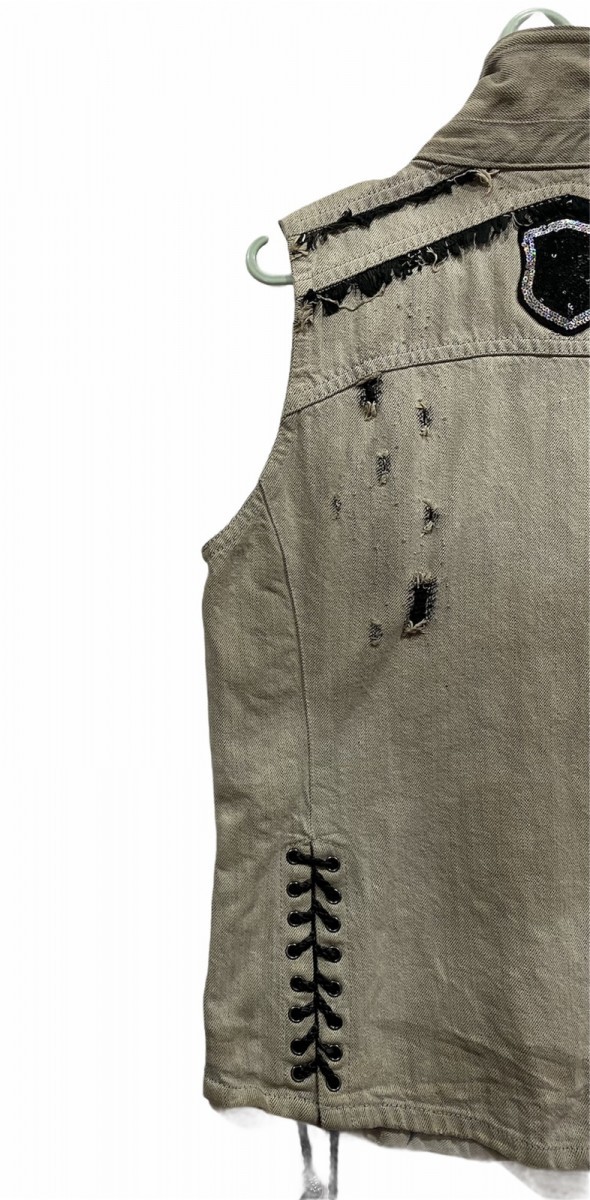 Distressed Denim - Mades Signature Style Sleeveless Distressed Denim Jacket - 8