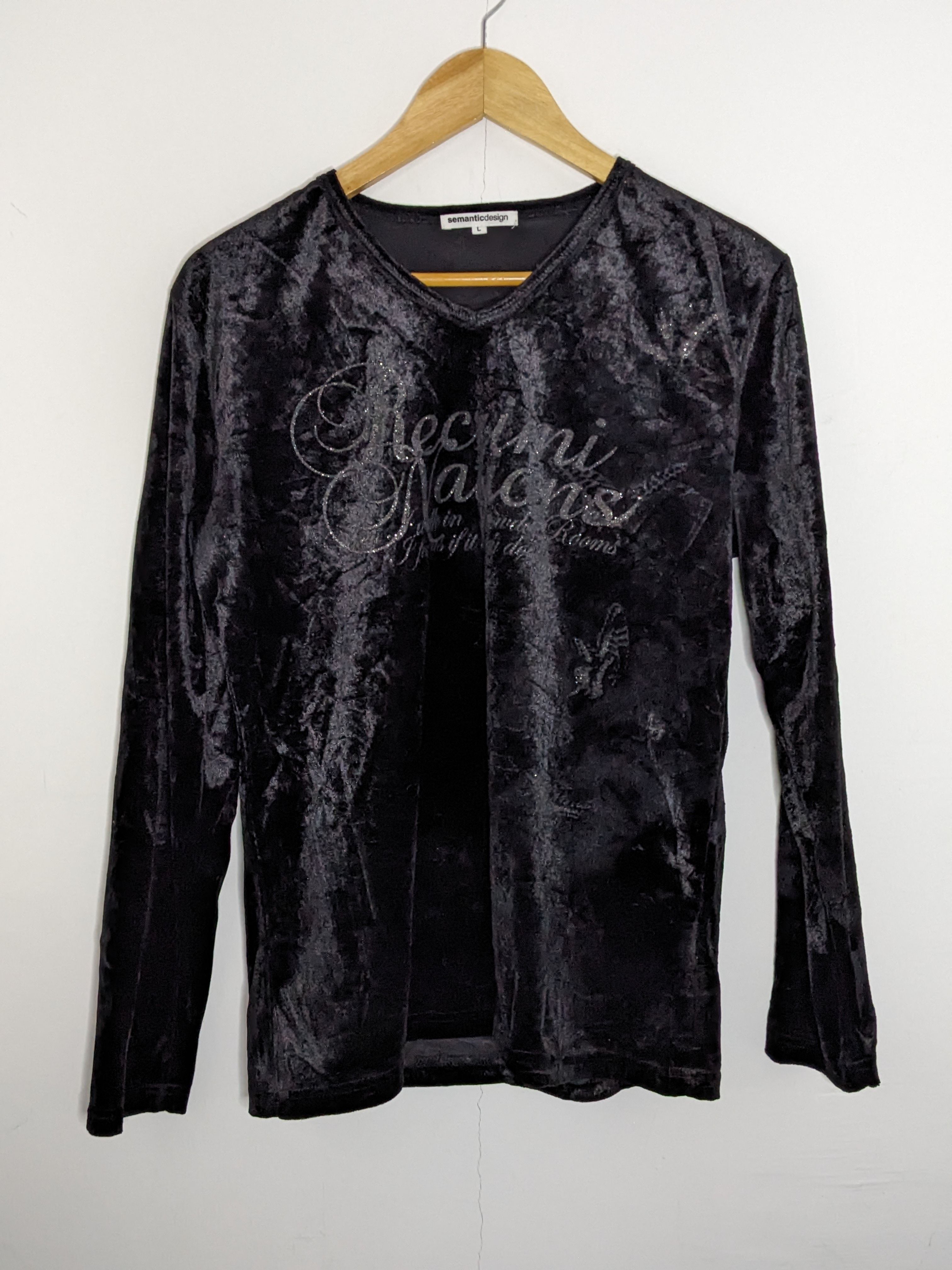 Japanese Brand - Semantic Design Black Velvet Womens Shirt - 1