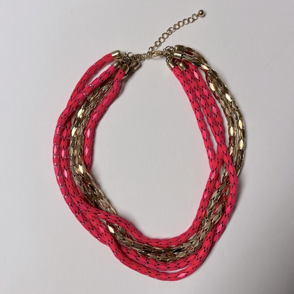 Pink and Gold Multi-Chain Chunky Necklace - 1