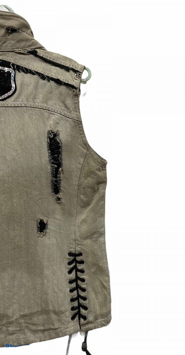 Distressed Denim - Mades Signature Style Sleeveless Distressed Denim Jacket - 7