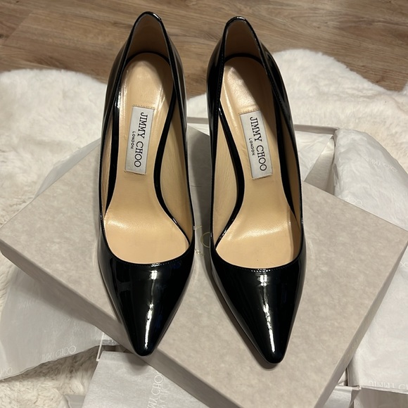 Jimmy Choo ROMY 100 Black Patent Leather Pumps - 11