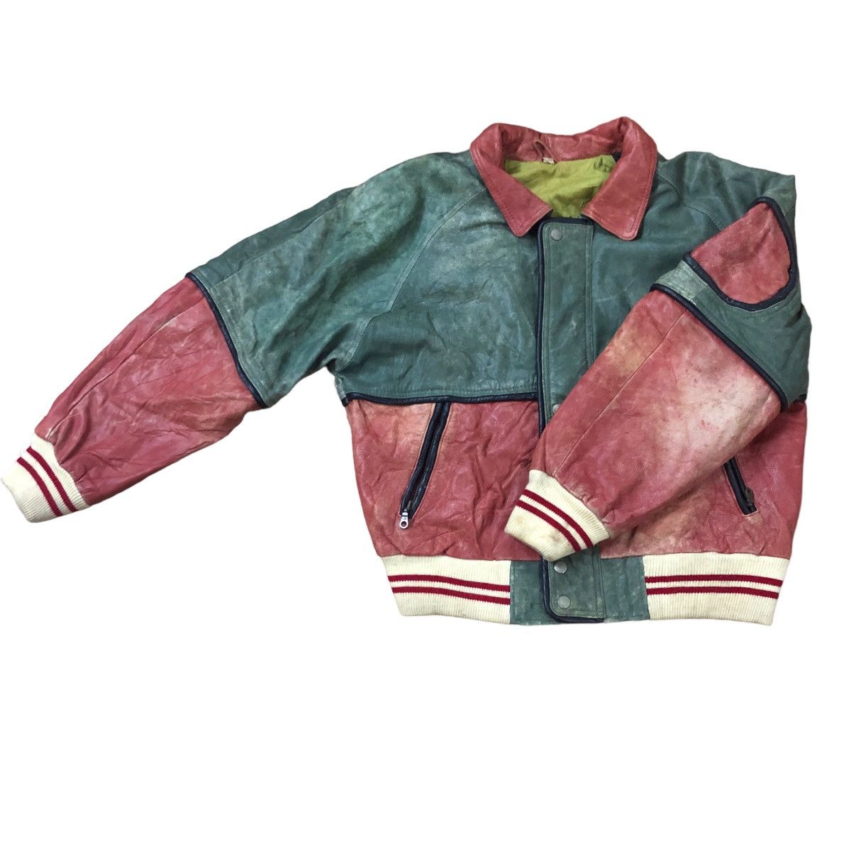 Vintage conbipel leather jacket colour block bomber - 8