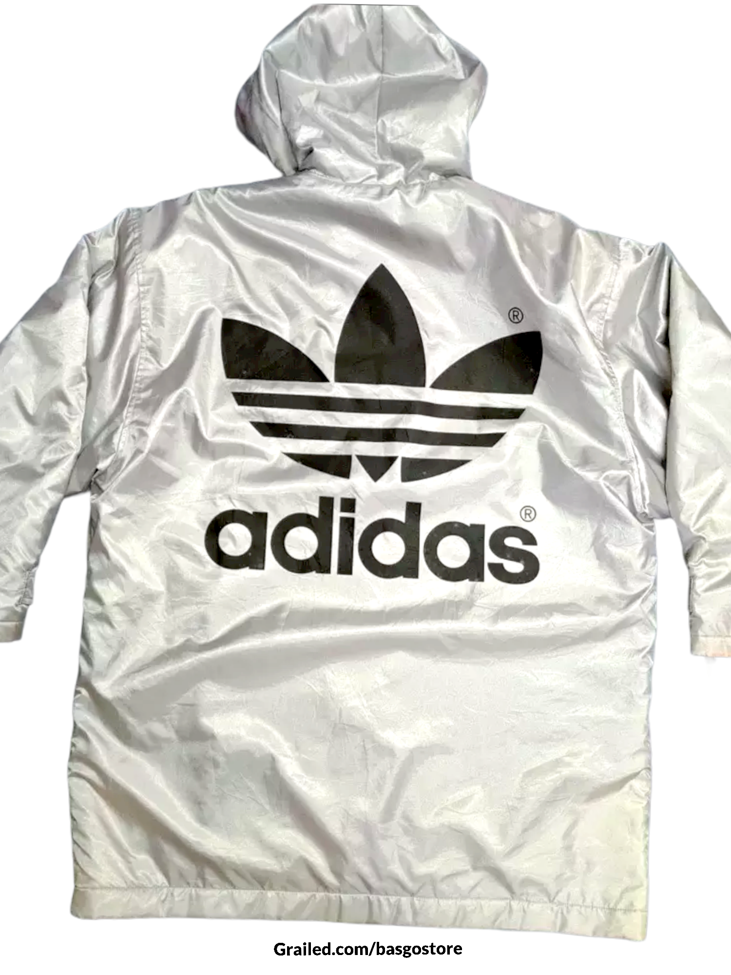 Vintage Adidas Silver Parkas Jacket Big Logo Fleece Inside - 1
