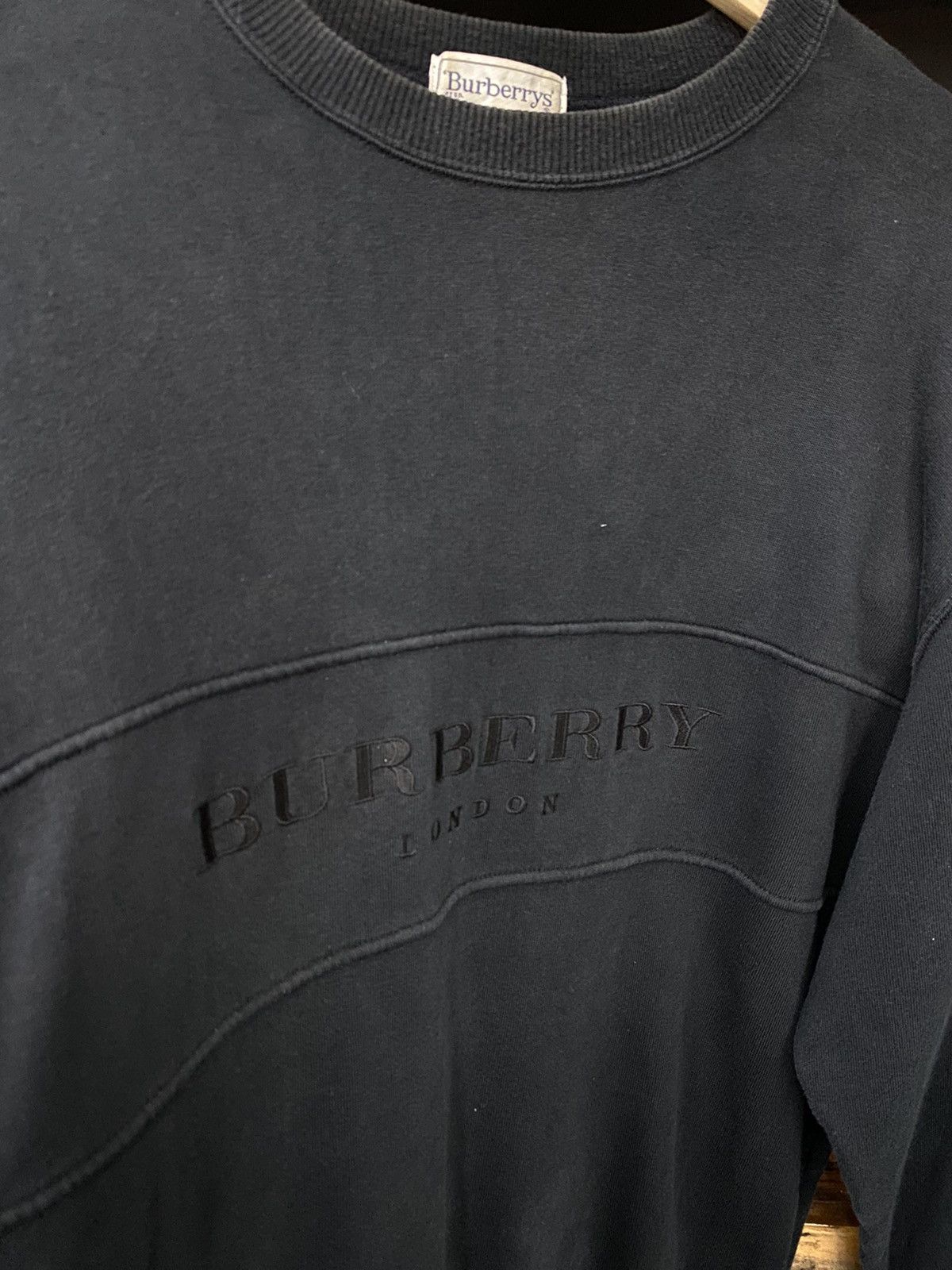 Vintage Burberry Embroidered Black Faded Sweatshirt - 7