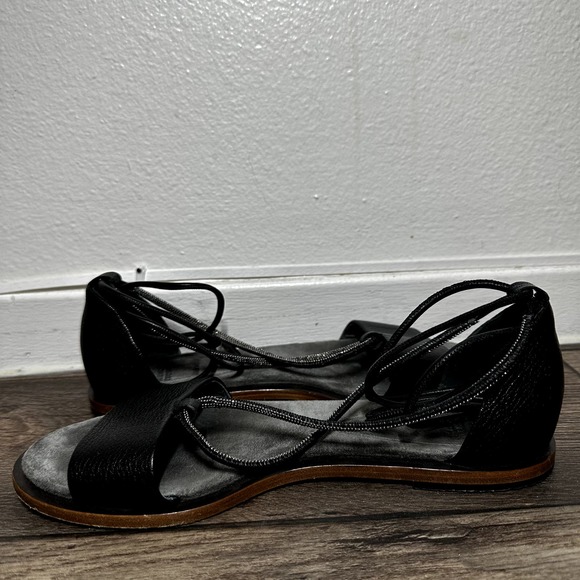 Brunello Cucinelli Monili Beaded Flat Sandal Leather Ankle Wrap Tie 38 7.5 - 3