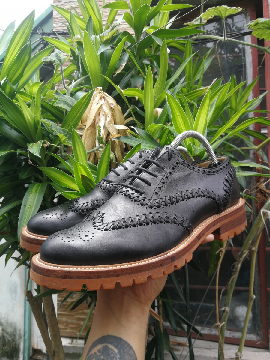 Dries Van Noten Leather Woven Wingtip with Lug Sole - 1