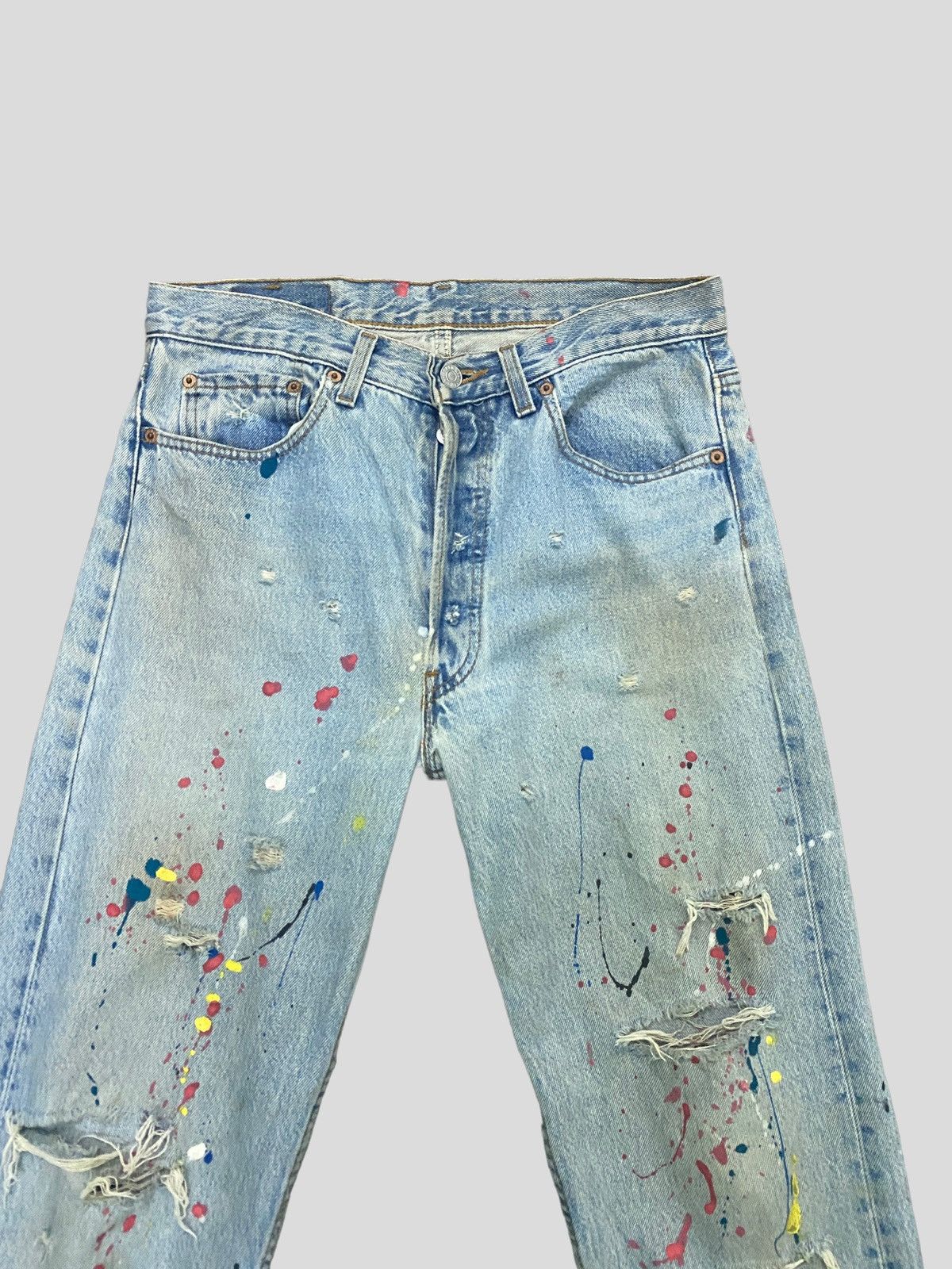 VINTAGE 90s Levi's 501 PAINT SPLASHED VERY DISTRESSED DENIM - 3