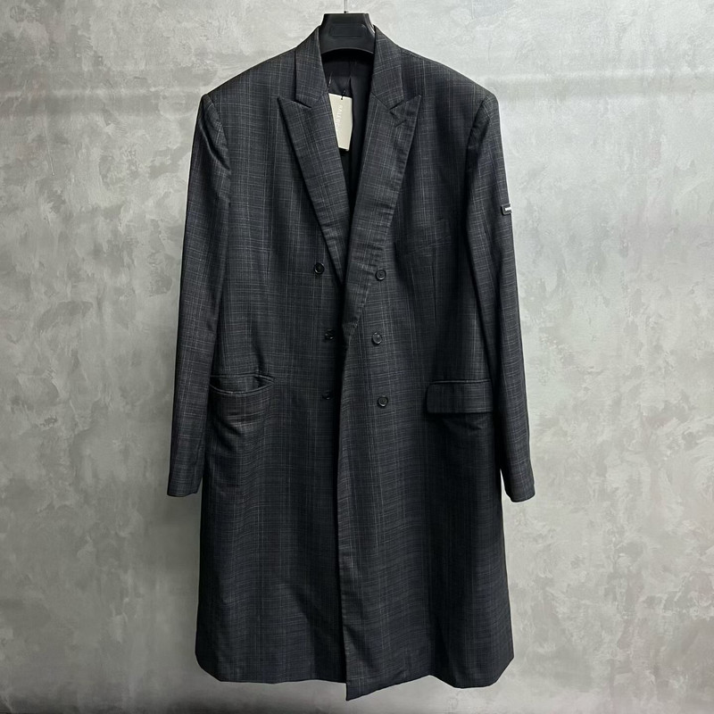 Balenciaga Grey Pinstripe Coat with Embroidered Logo - 1