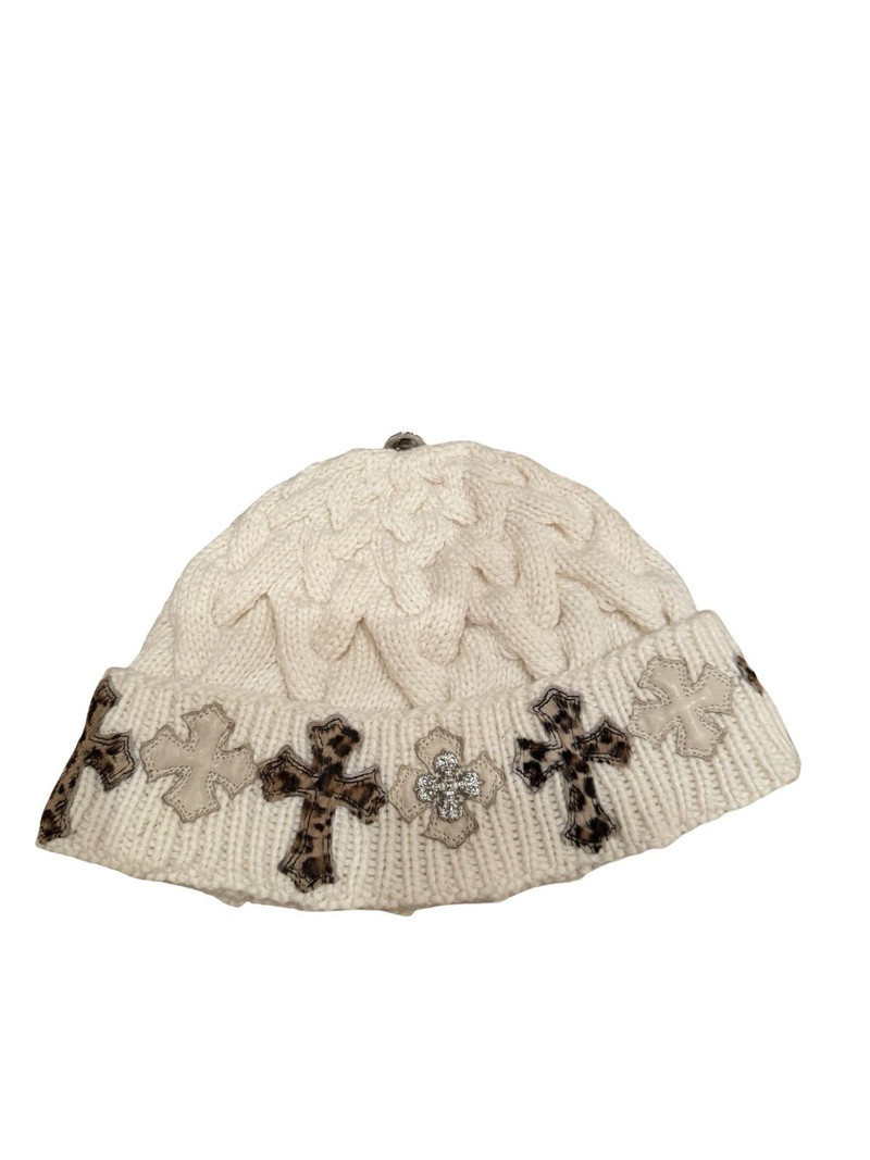 Leopard white cross patch silver cross beanie - 1