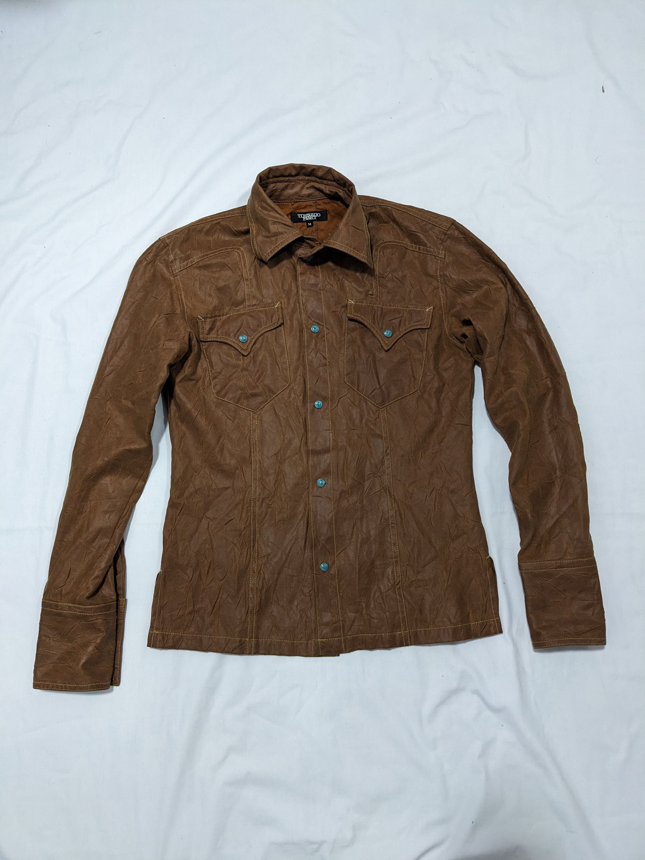 Japanese Brand - Tornado Mart Womens Western Brown Shirt Pearl Snapped Button - 1