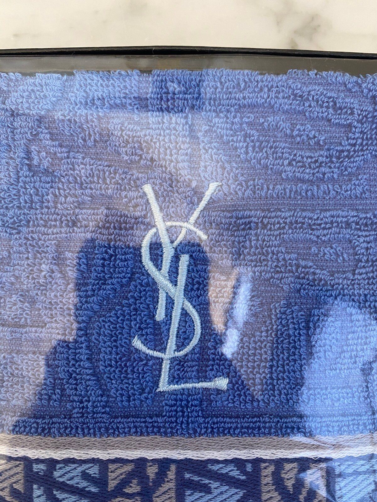 YSL Logo Pattern Hand Towel Blue NWT - 3