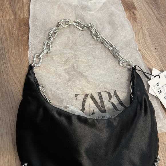 Zara Shiny Satin Rhinestone Shoulder Bag - 5