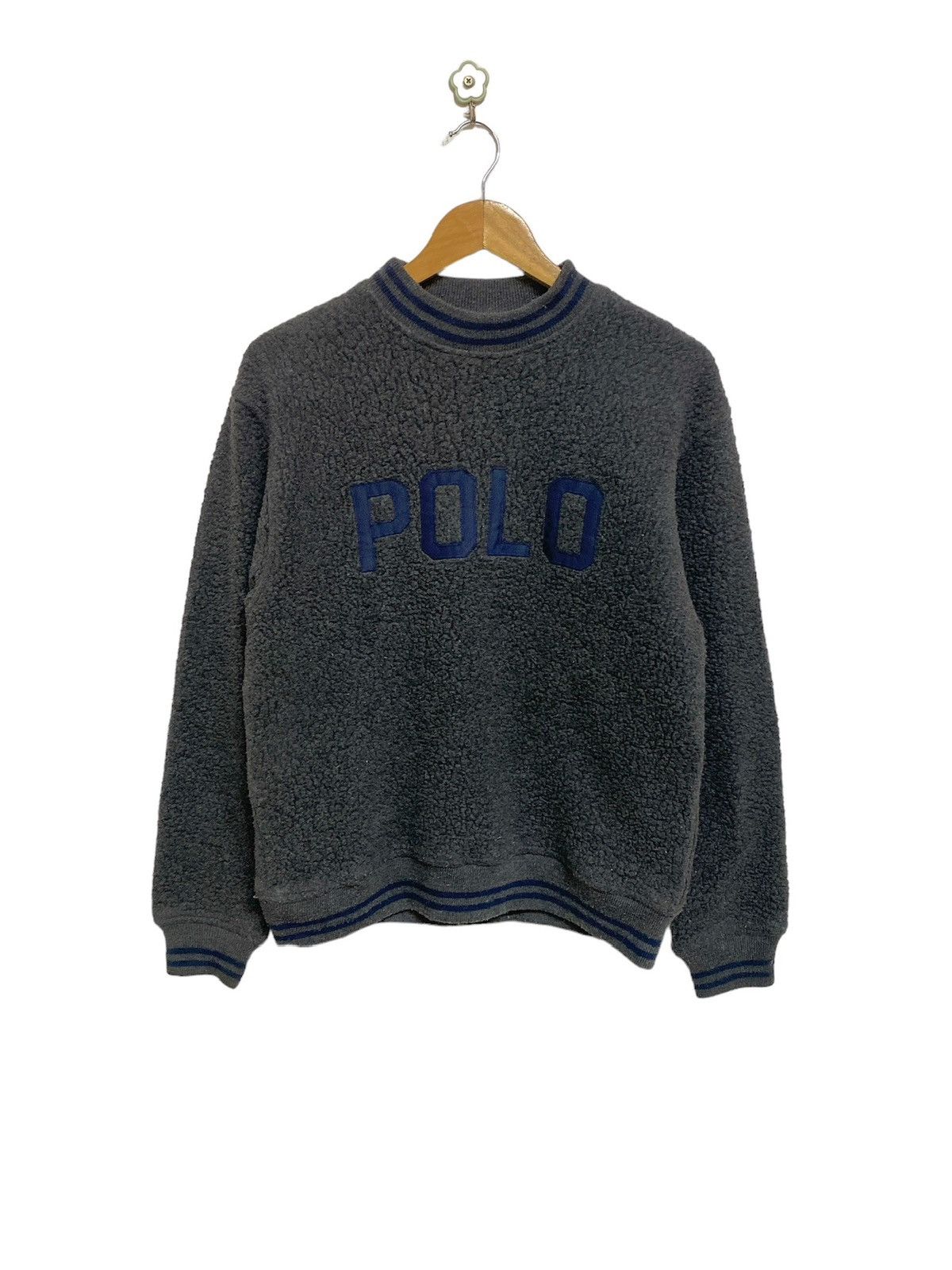 Vintage Polo Ralph Lauren Gray Fleece Spellout Sweatshirt - 1