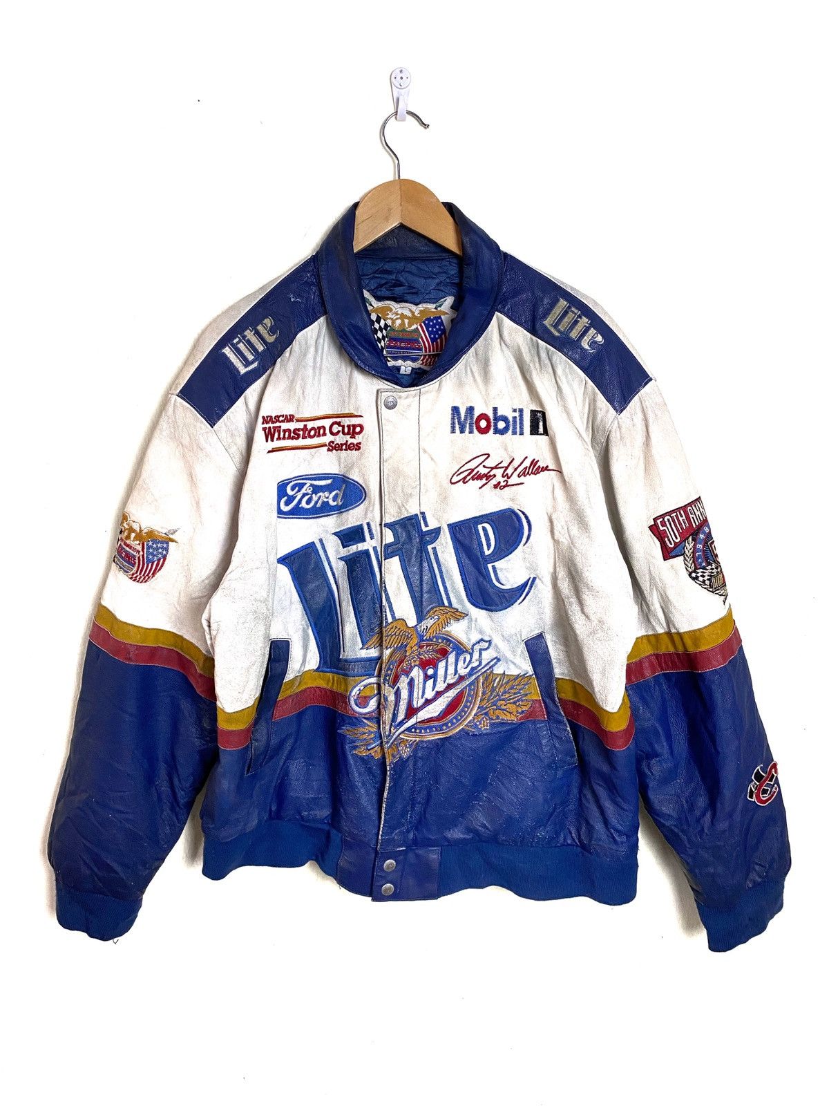 Vintage Jeff Hamilton 50th Anniversary Nascar Leather Jacket - 1