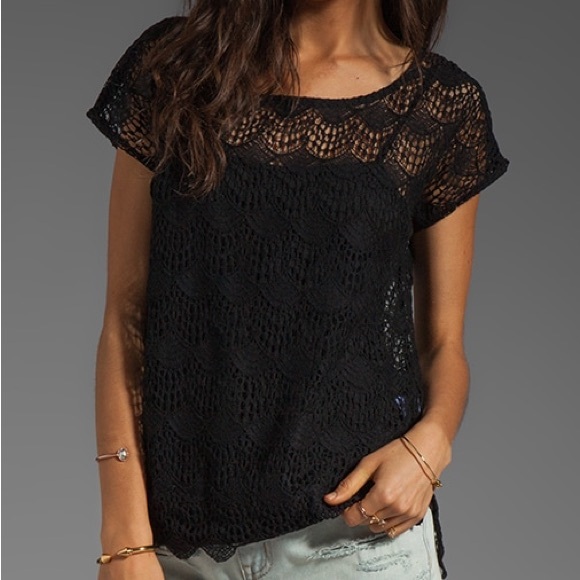 Ella Moss Black Jasmine Lace Top Eyelet Crochet Top + Cami Set - 1