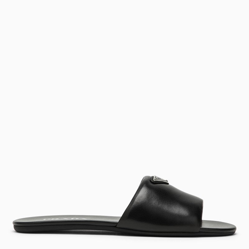 Leather Logo Flat Slide Sandals - 1