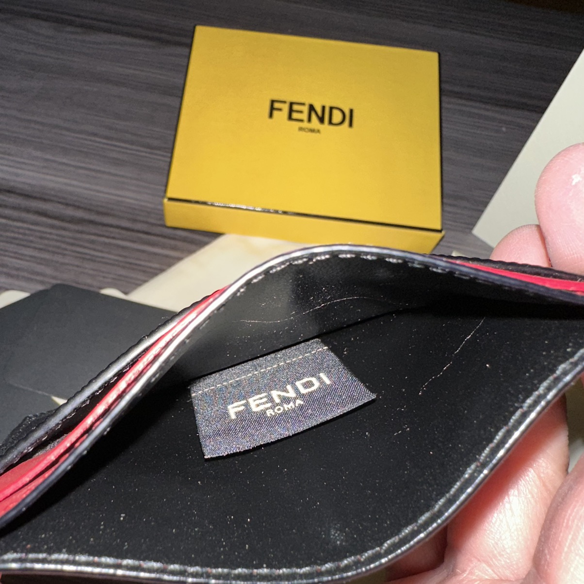 Fendi Roma Black Calfskin Leather Embossed Logo Card Case Wallet