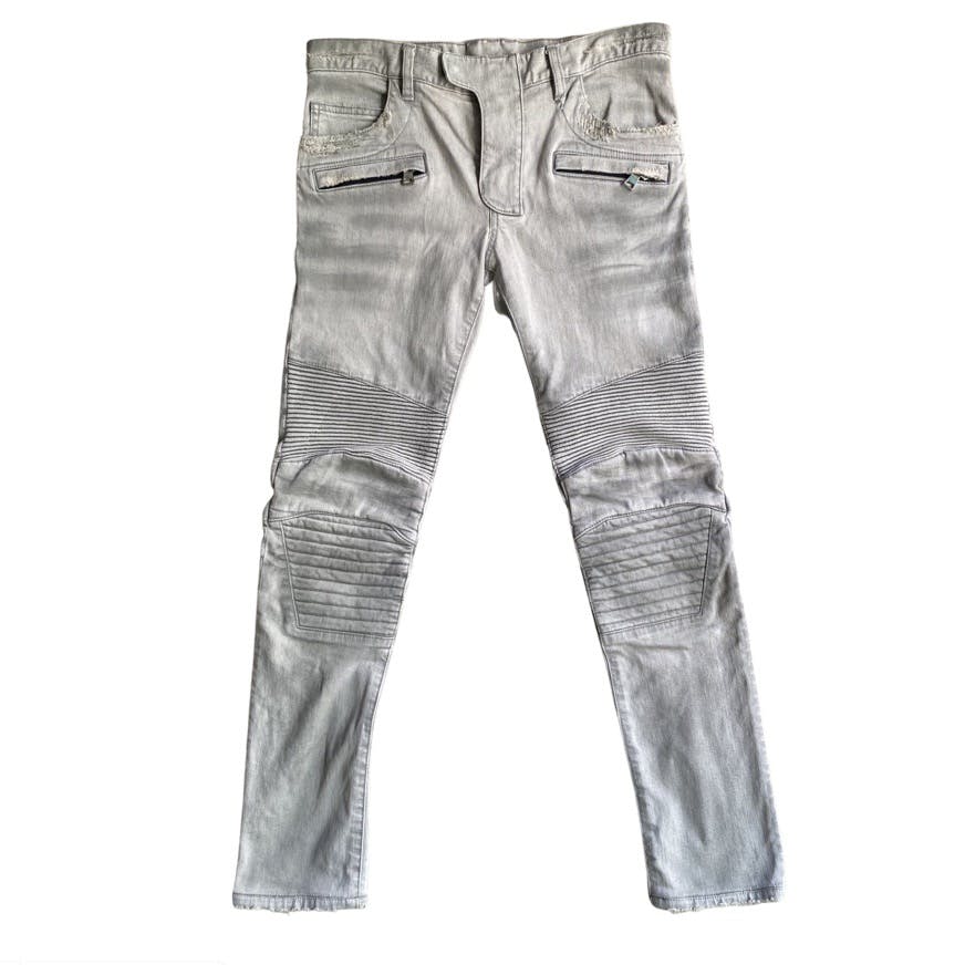 SS14 Grey Distressed Biker Jeans - 3