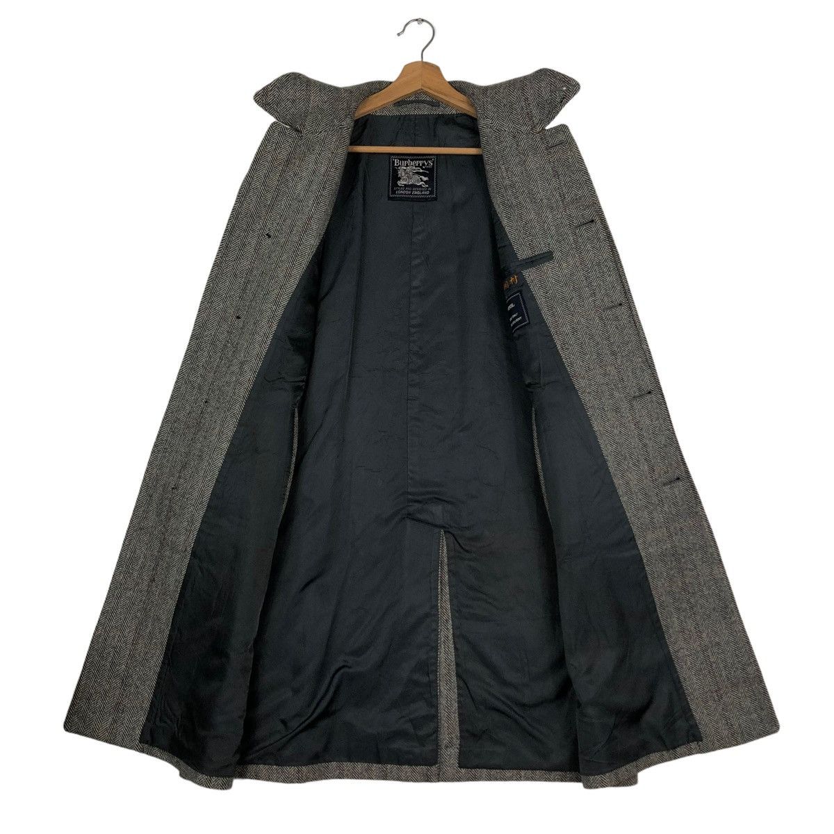 Vintage - 🔥RICH GREY - FLY WOOL LONG JACKET COATS HERRINGBONE - 14