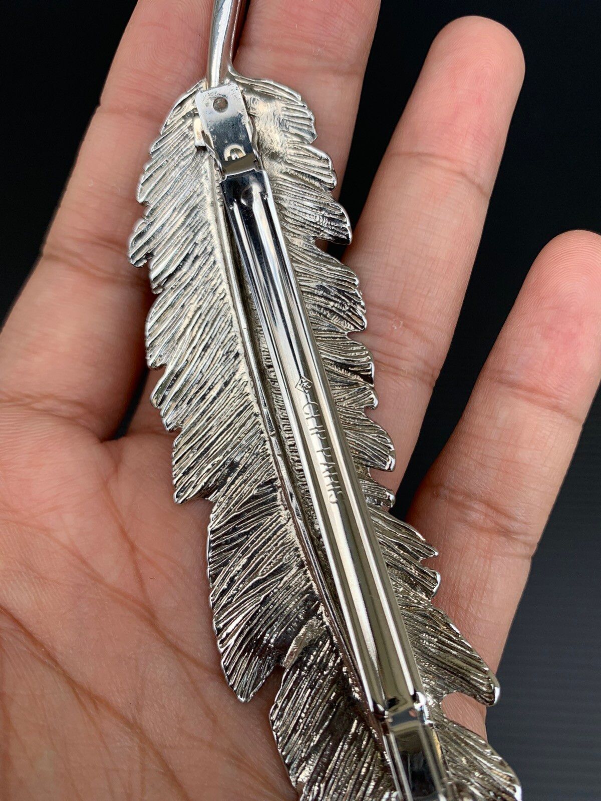 Vintage - Clip Paris Silver Leaf Feather Hair Clip Goros style - 3