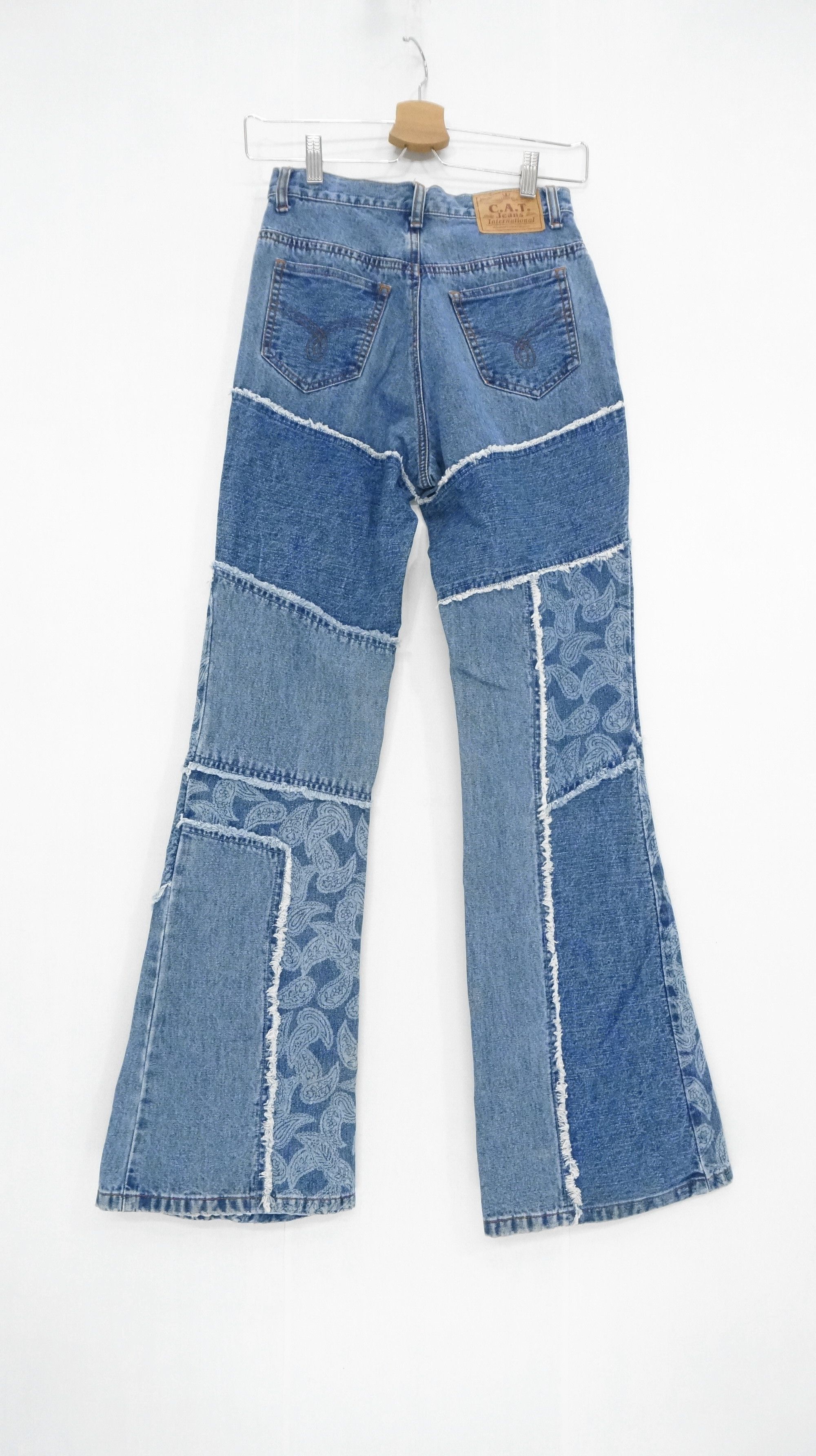 Rare Vintage 90s Flare High Waisted Patchwork Women Jeans - 2