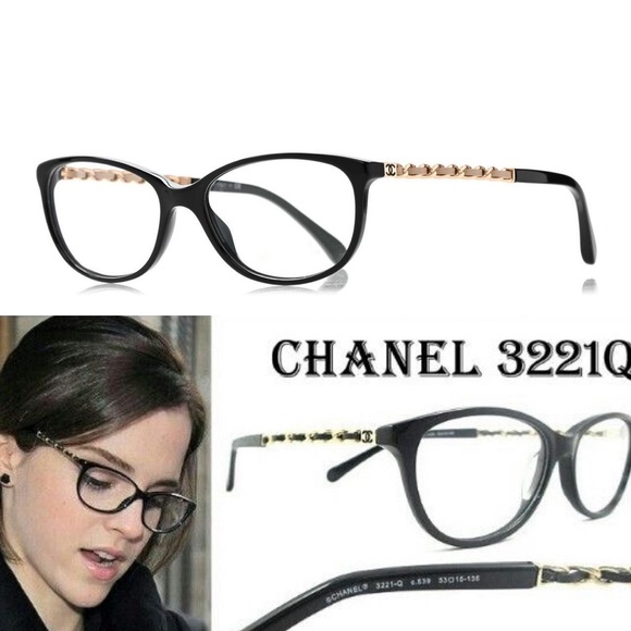 CHANEL 3221-Q C.501 53-15 135 Beige Leather Glasses Frames Chain Link EUC Italy - 1