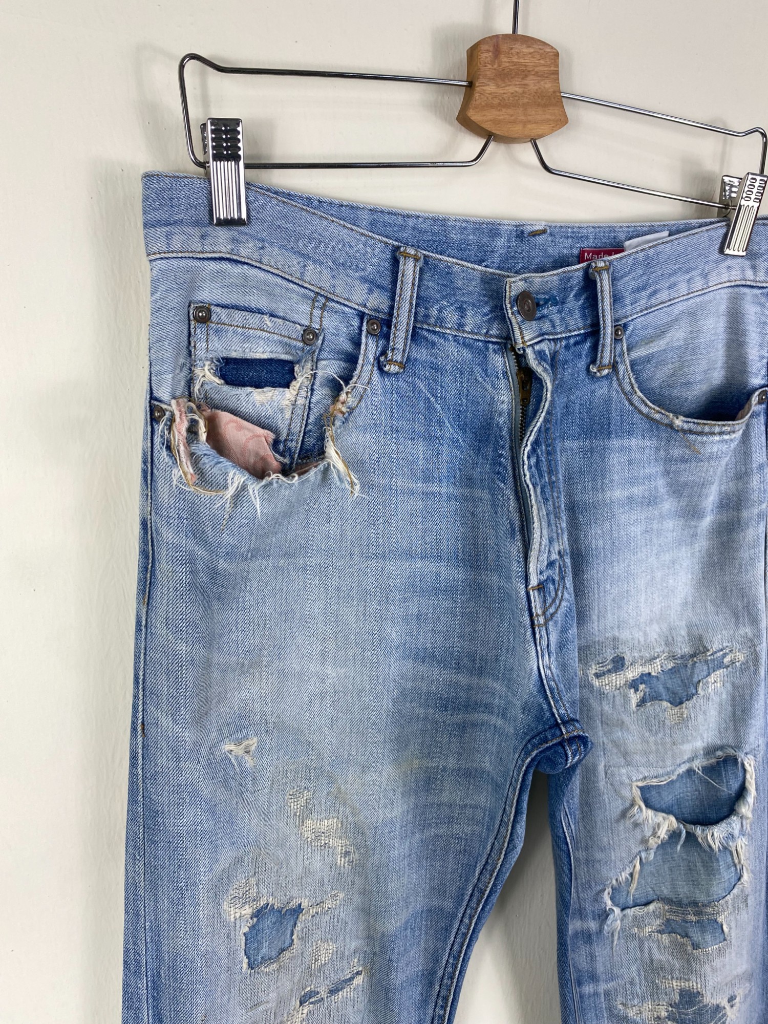 Insane crazy perfect distressed jean made from japan semantic denim  trashed made in japan straight  - 4