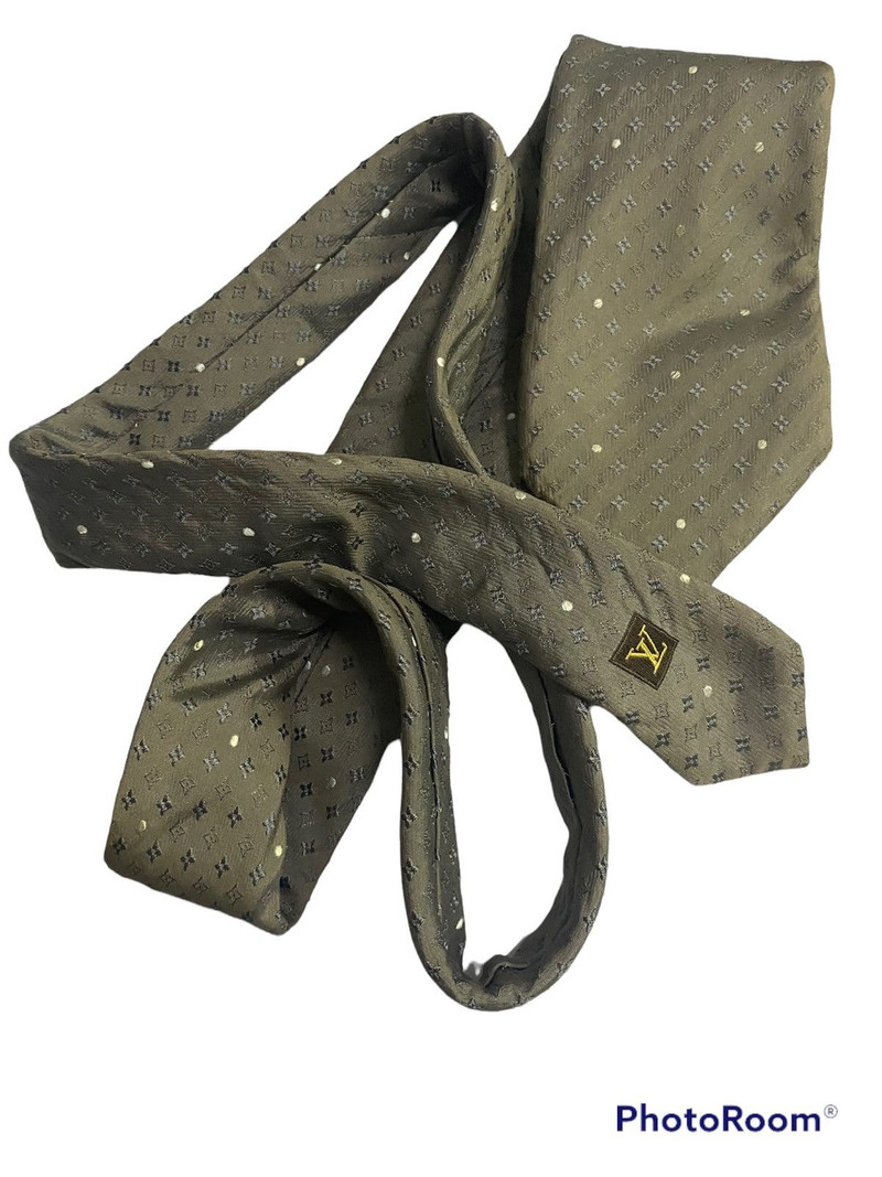 Louis Vuitton Monogram Grey Silk Logo Tie - 1