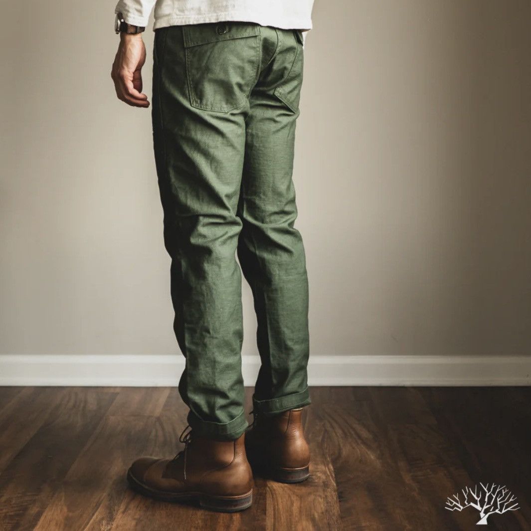 reverse sateen fatigue trousers slim olive khaki japan - 8