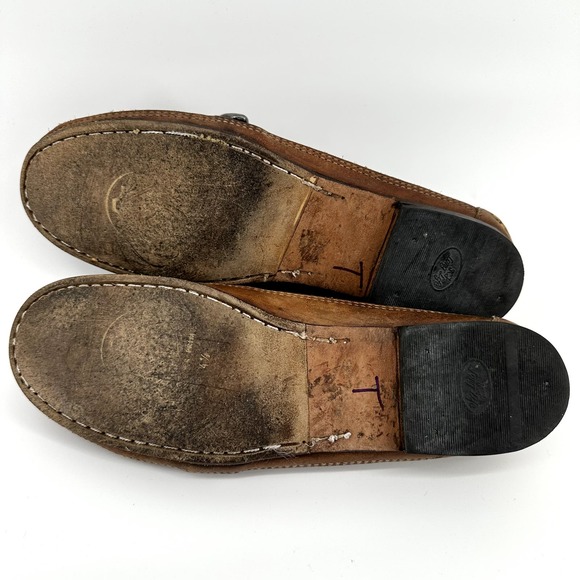 Vintage Ralph Lauren Country Buckle Loafers Slip On Round Toe Heel Suede Brown 9 - 7