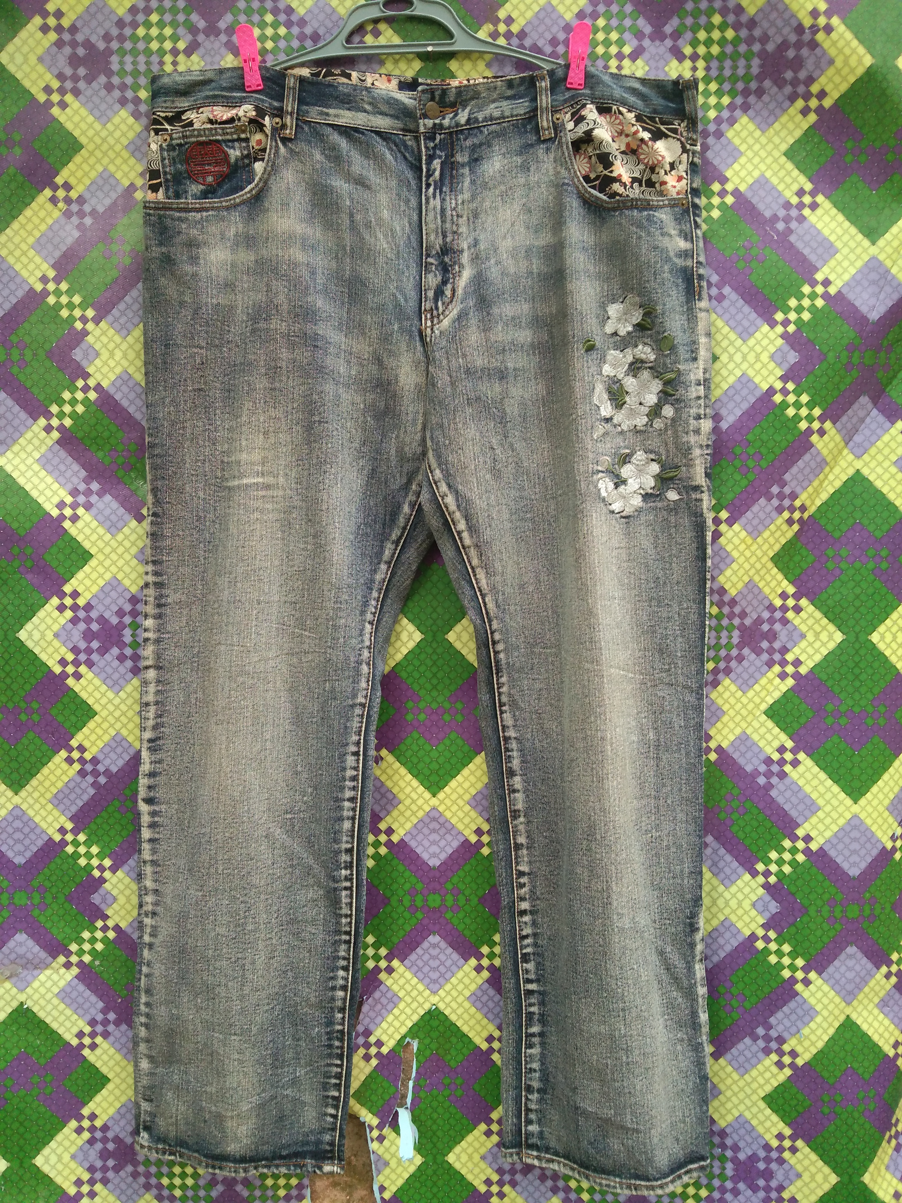 Vintage - VINTAGE SUKAJAN EMBROIDERY FISH KOI & DRAGON JEANS - 6