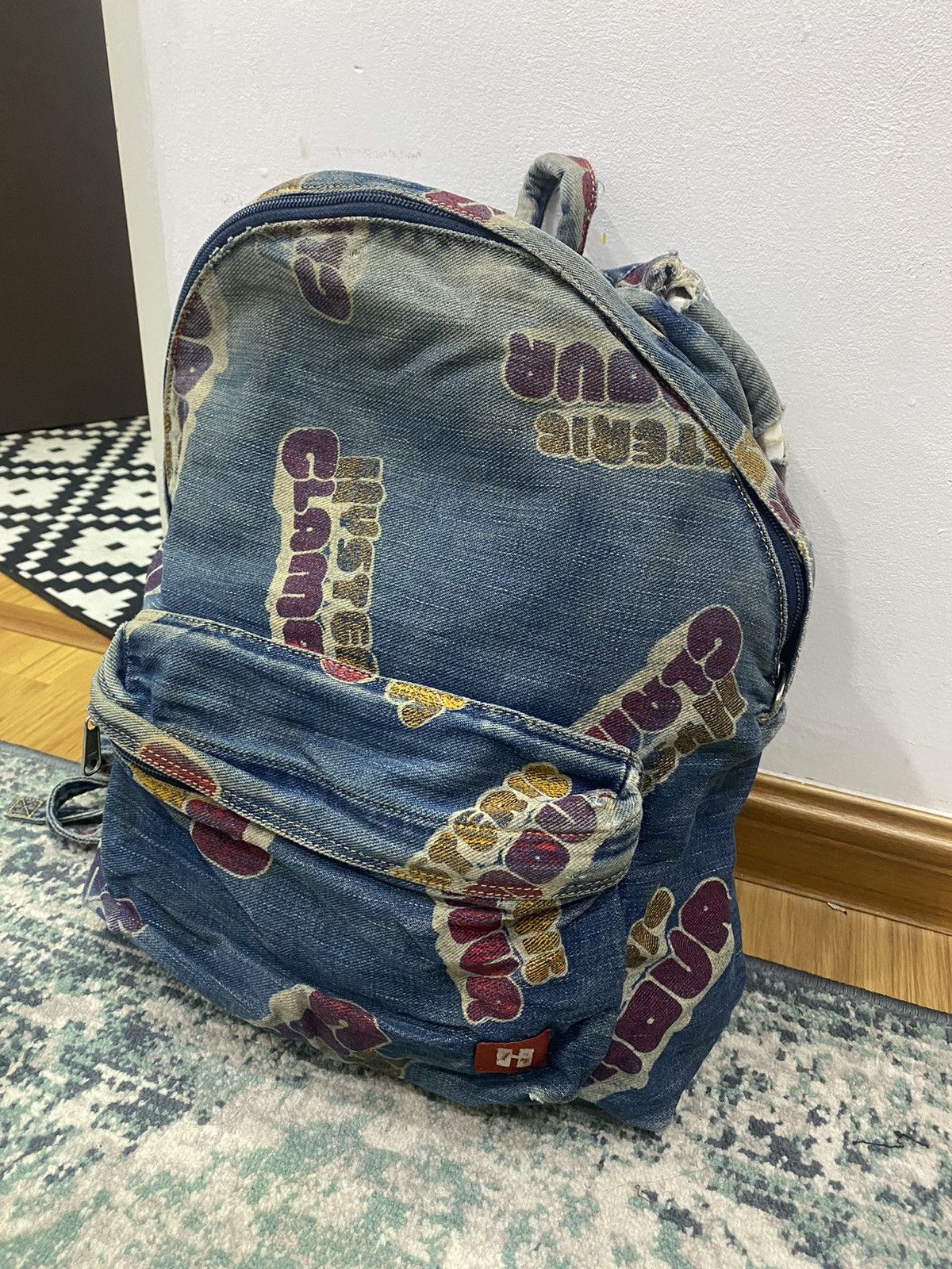 Hysteric Glamour Printed Distressed Denim Backpack - 9