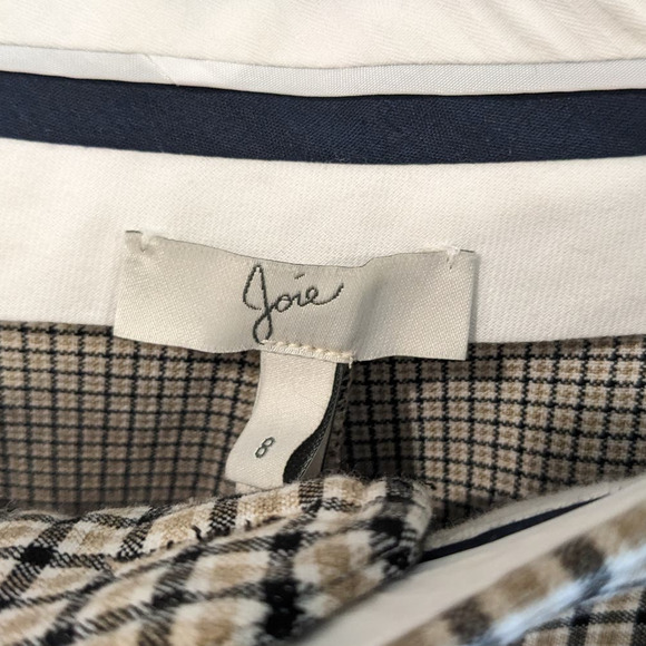 Joie Jeslyn Beige Plaid High Waist Wide Leg Trousers Pants Size 8 - 5