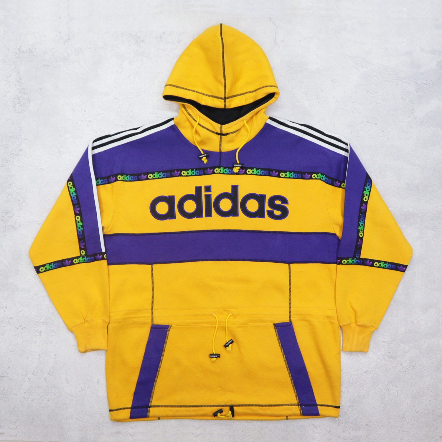 Vintage 90s ADIDAS Descente Japan Big Logo Multi Color Block Sweatshirt Sweater Hoodie Made In Japan - 1