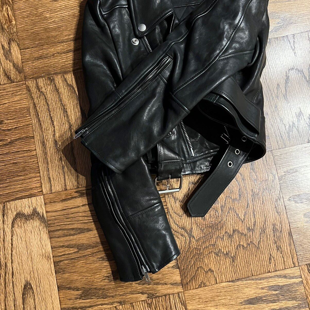 Cropped Leather Biker Jacket - 10