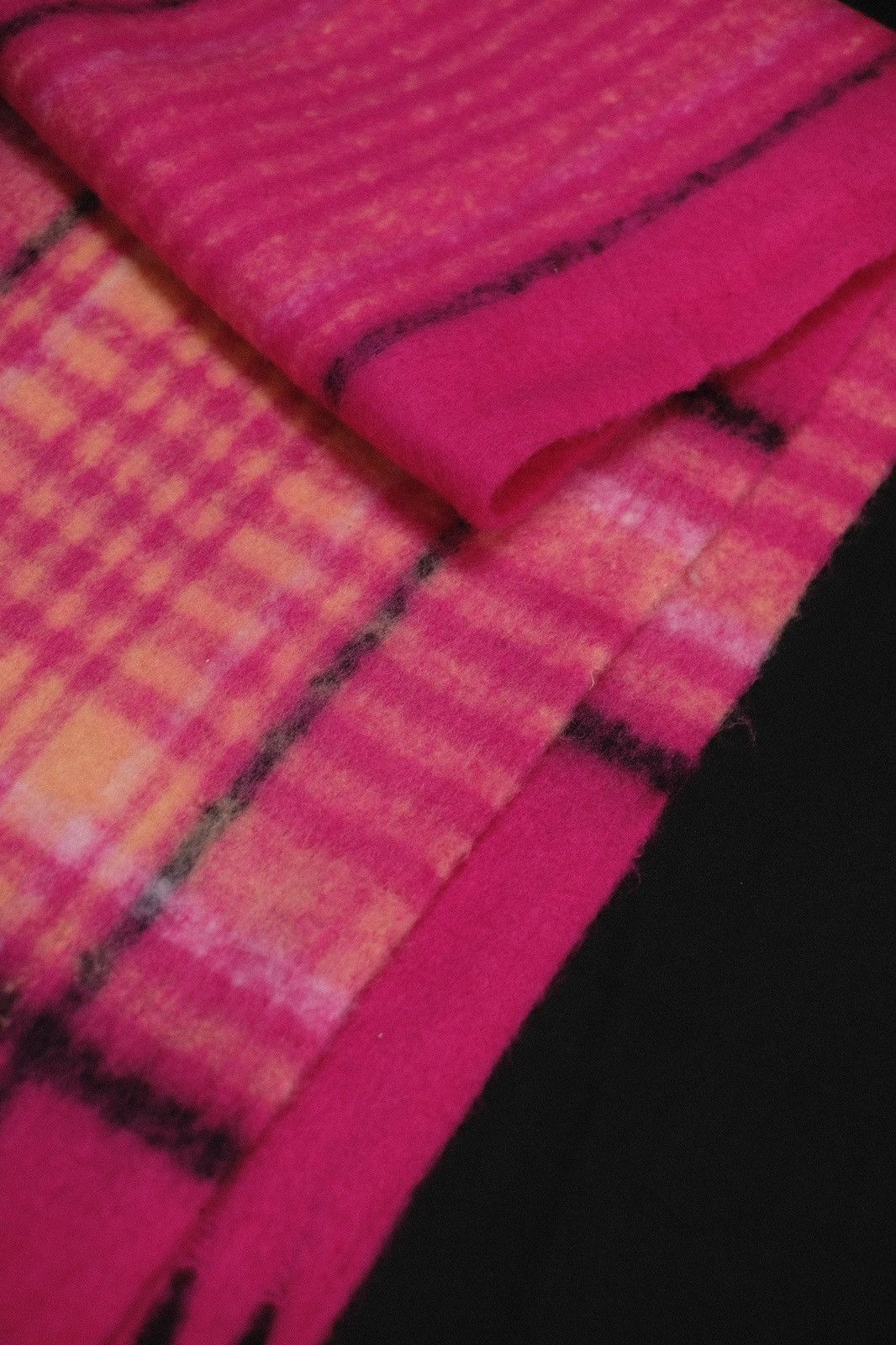 Japanese Brand - Deadstock Cozy Pink and Orange Mohair Checked Scarf Unisex - 4