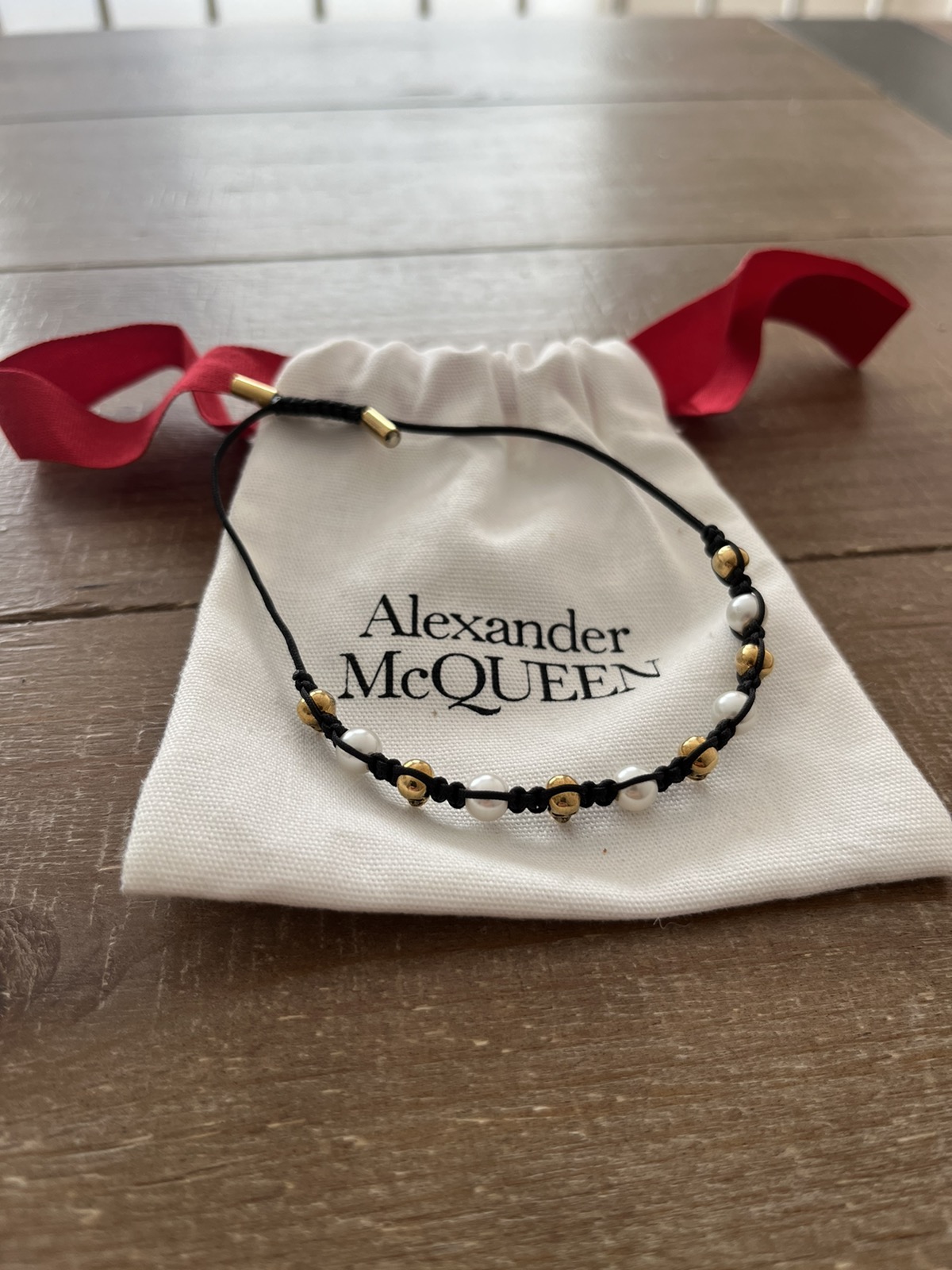 Alexander McQueen Gold Skull and Pearl Bracelet - 1
