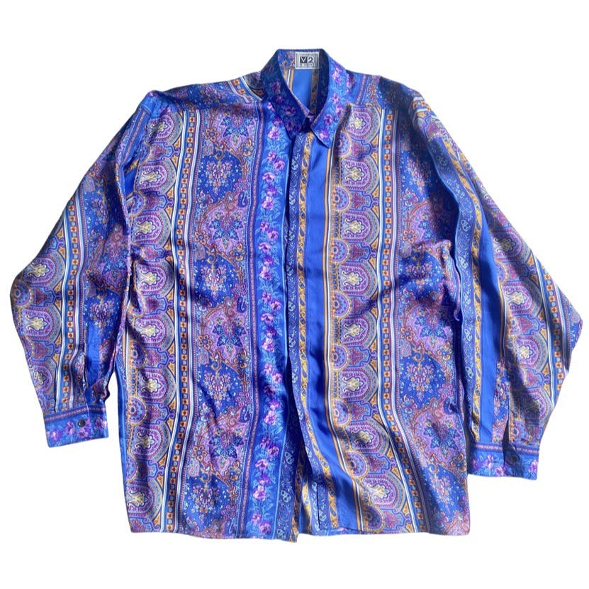 Vintage 90’s V2 Versace Paisley Print Silk Shirt - 1