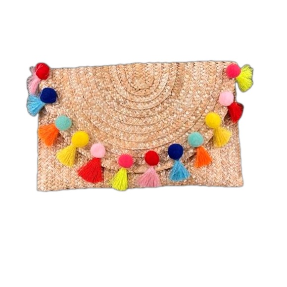 Pom Pom Straw Clutch - 1