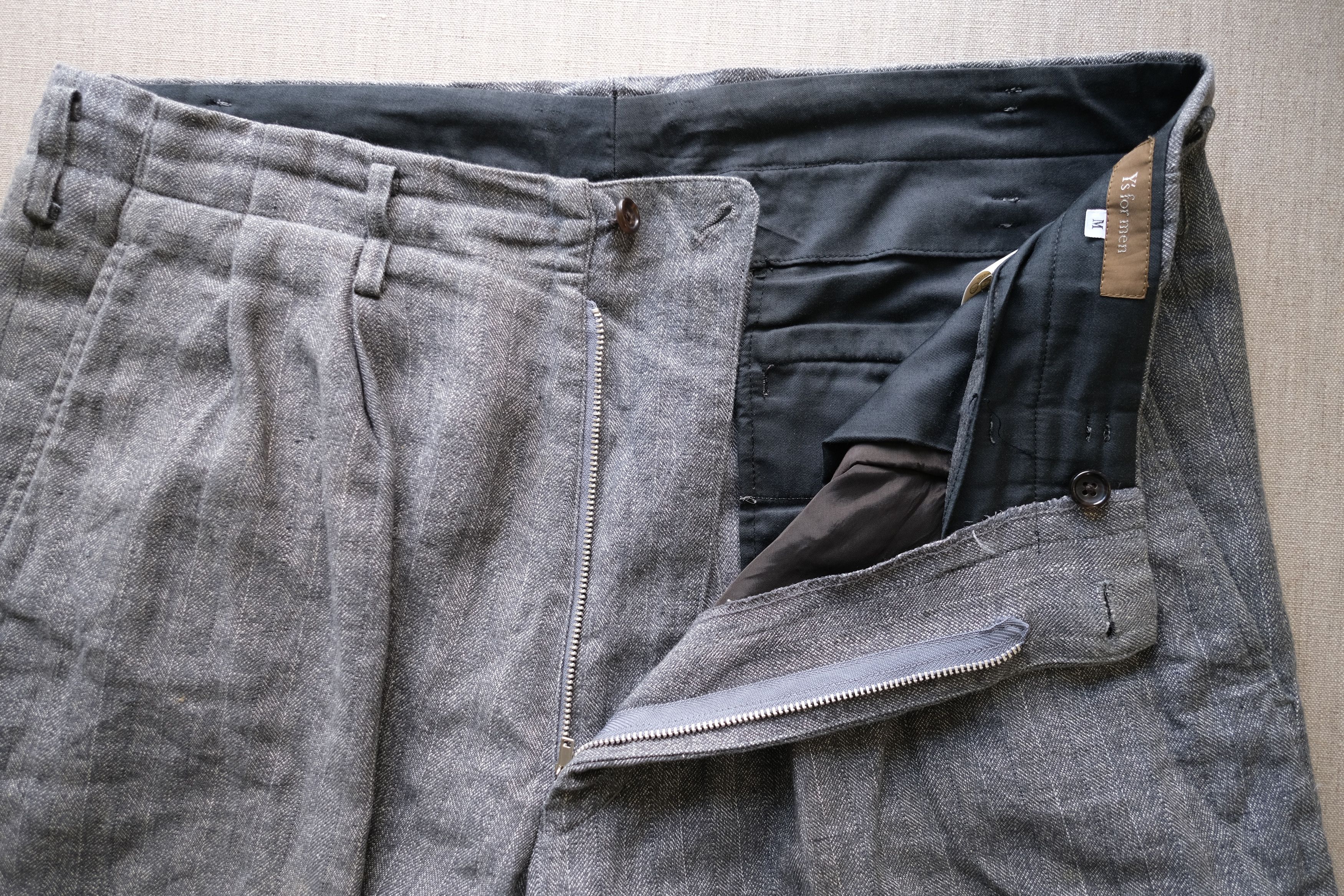 1980s-90s Linen-Cotton Distressed Double Tuck Pants - 9